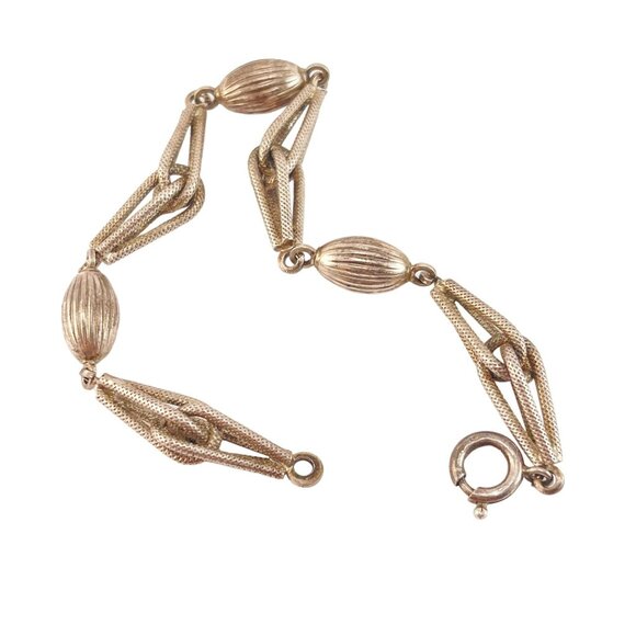 Silver Coin Silver 800 European Art Deco Link Chain Bracelet Textured - Picture 9 of 9